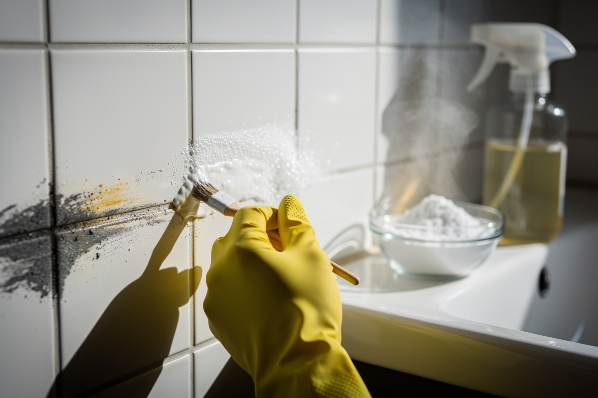 Nettoyer les joints de carrelage de salle de bain au percarbonate