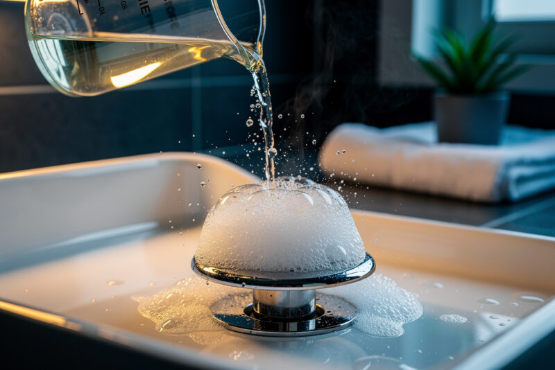 Odeur de canalisation de salle de bain: dose vinaigre-bicarbonate